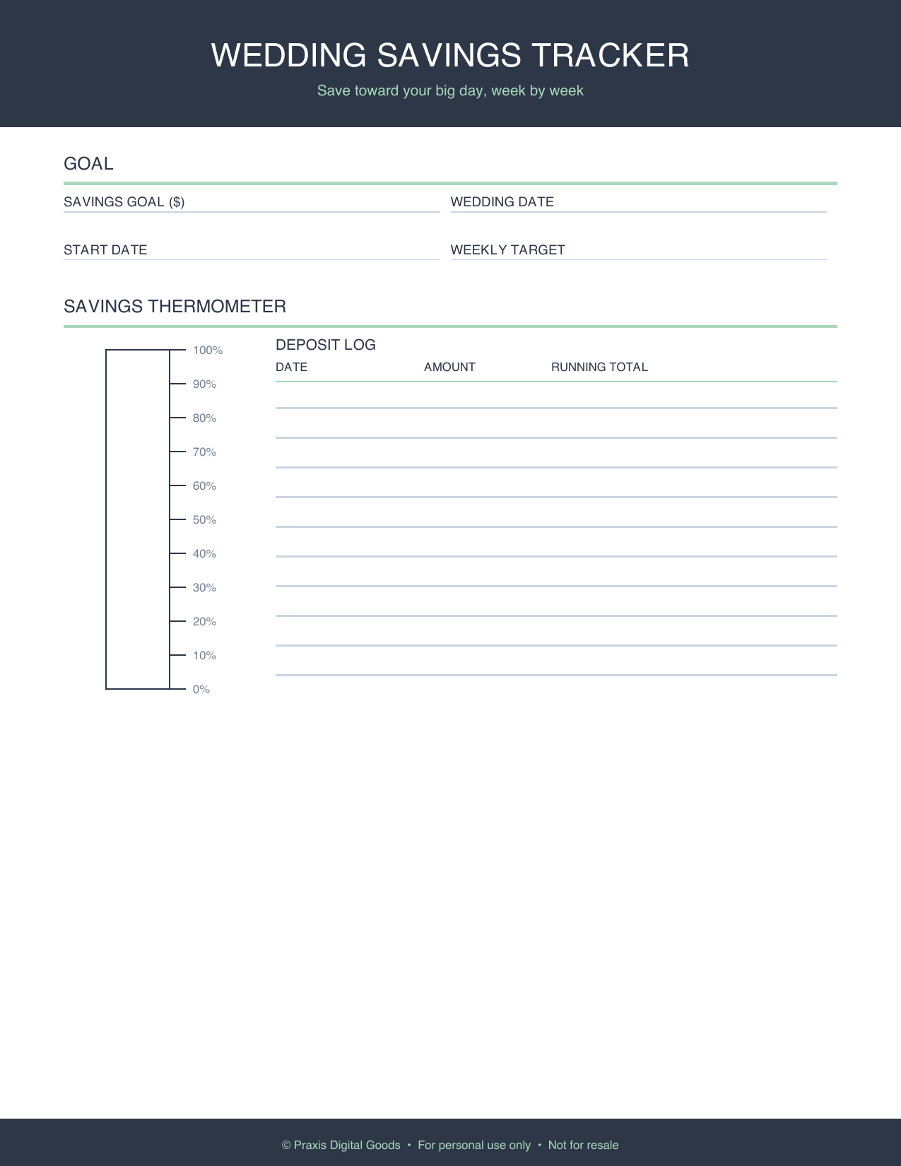 Printable Wedding Savings Tracker Template