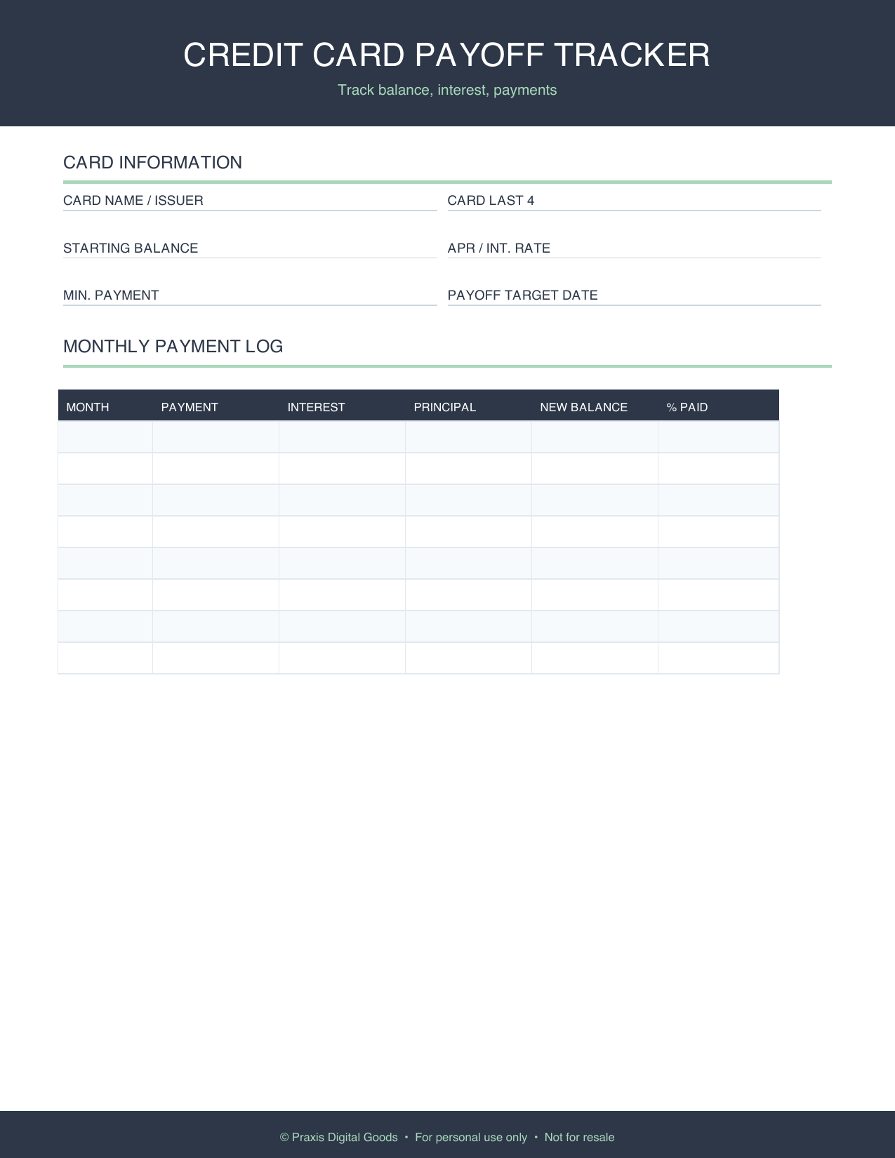 Credit Card Debt Payoff Tracker Printable