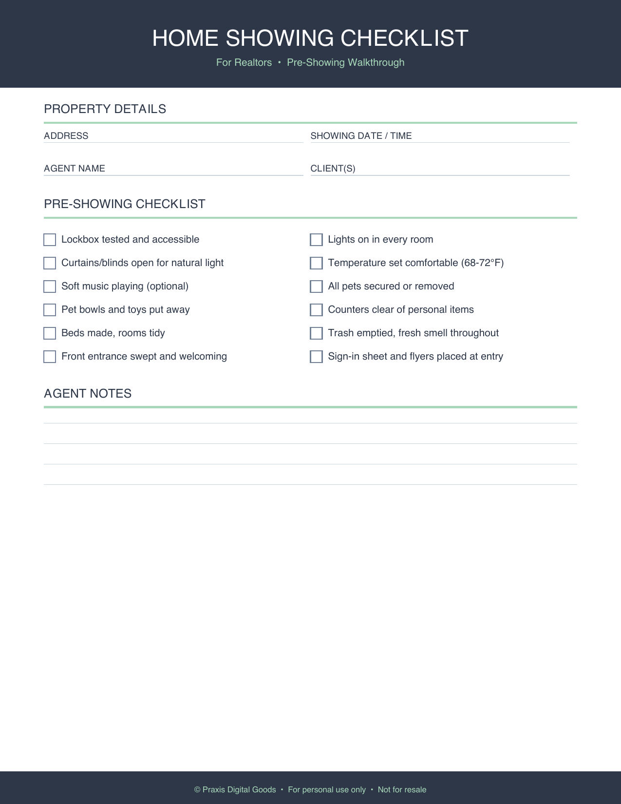 Home Showing Checklist Printable for Realtors