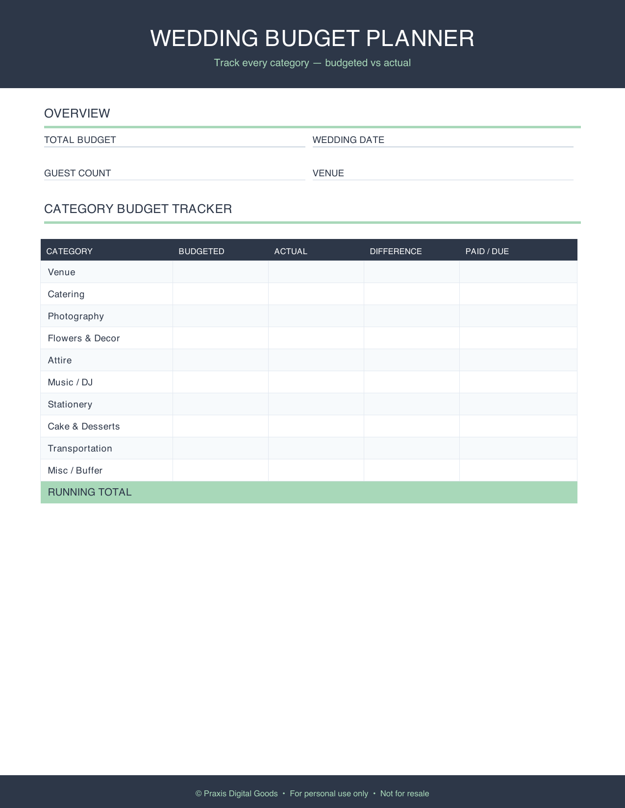 Wedding Budget Planner Printable with Expense Tracker