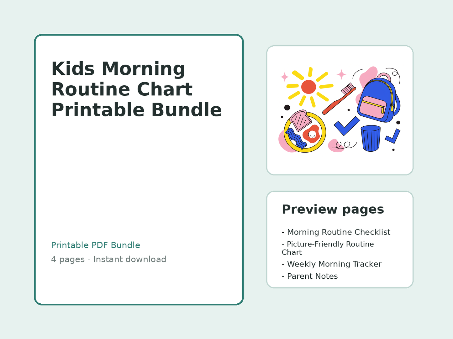 Kids Morning Routine Chart Printable Bundle