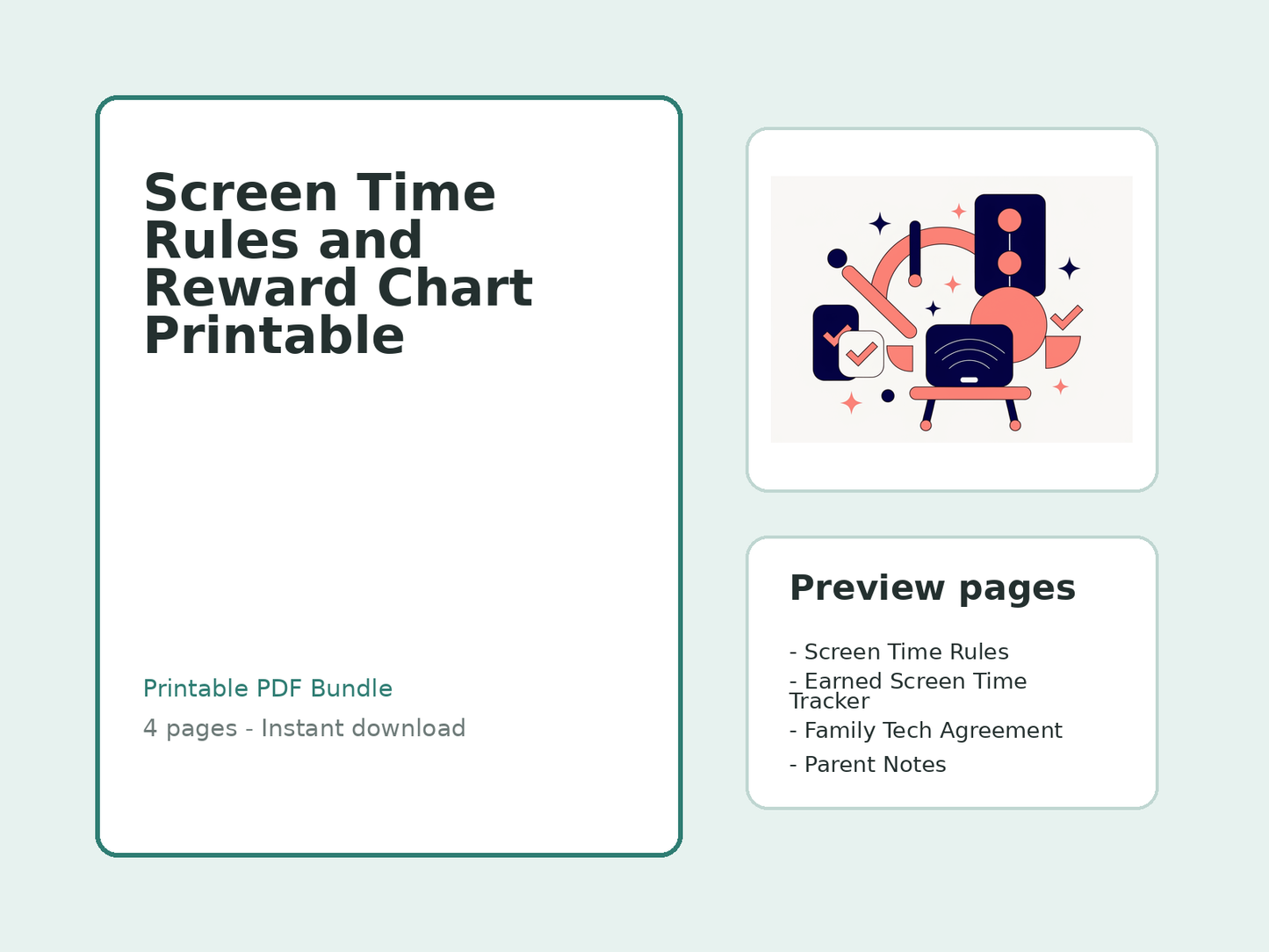 Screen Time Rules and Reward Chart Printable