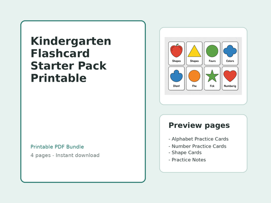 Kindergarten Flashcard Starter Pack Printable