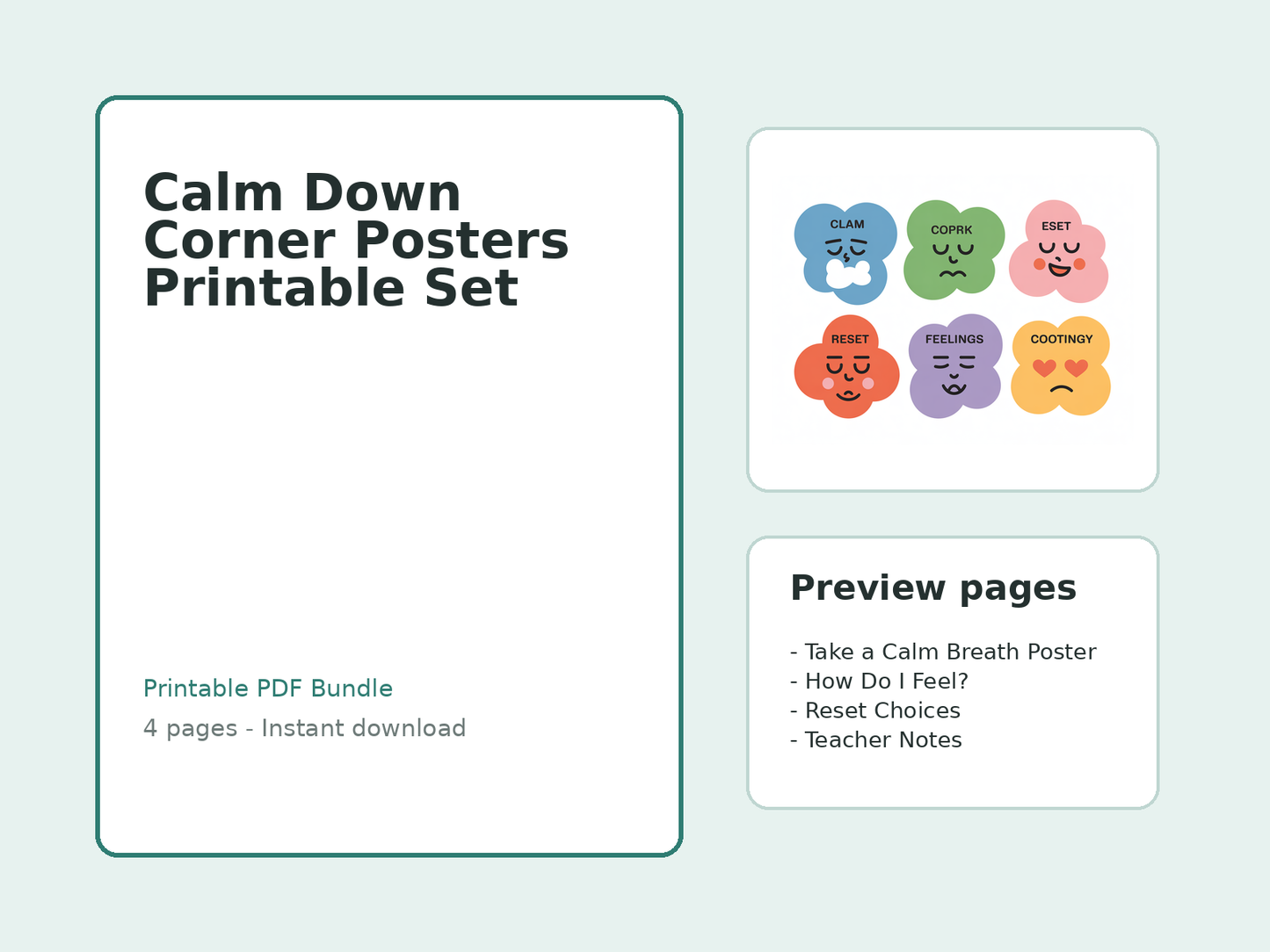 Calm Down Corner Posters Printable Set