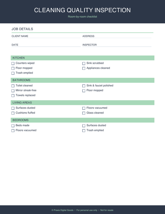 Cleaning Checklist and Quality Inspection Form Template