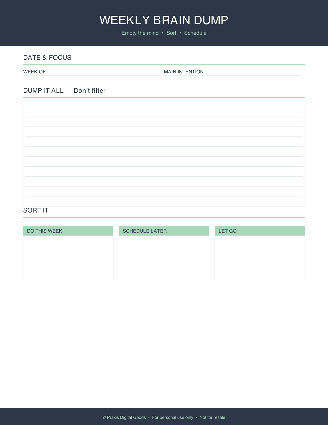 ADHD Weekly Brain Dump Template Printable Set