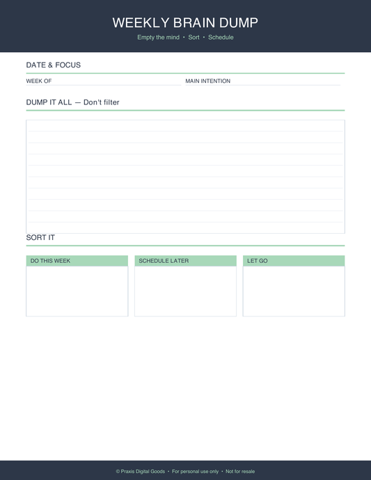 ADHD Weekly Brain Dump Template Printable Set