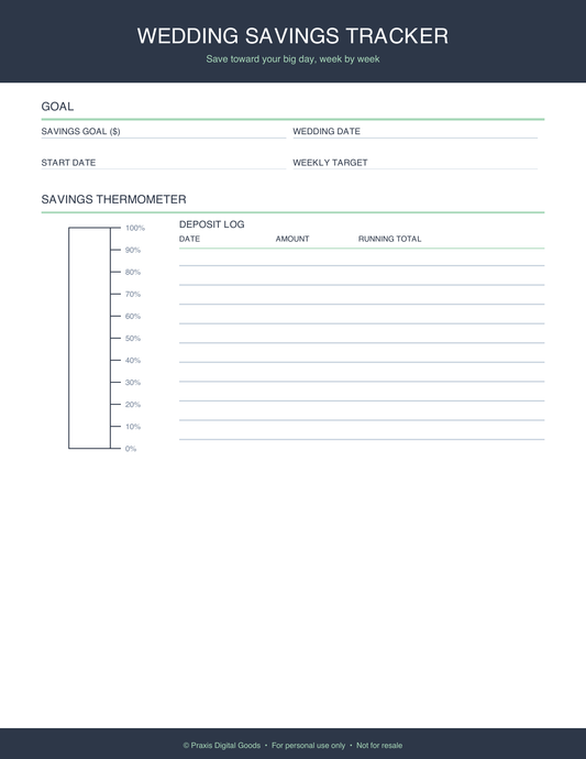 Printable Wedding Savings Tracker Template