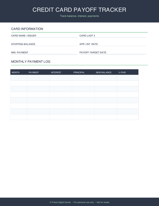 Credit Card Debt Payoff Tracker Printable