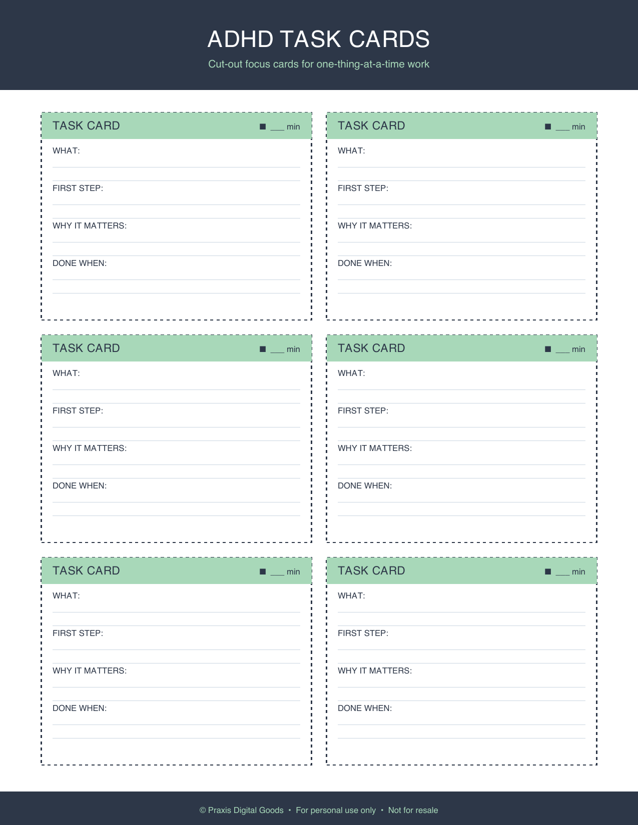 ADHD Task Cards Printable Bundle for Focus