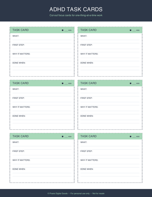 ADHD Task Cards Printable Bundle for Focus