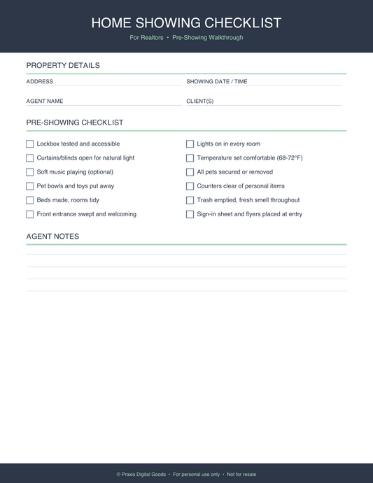Home Showing Checklist Printable for Realtors