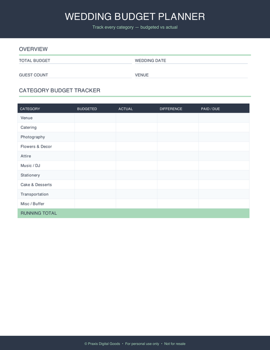 Wedding Budget Planner Printable with Expense Tracker